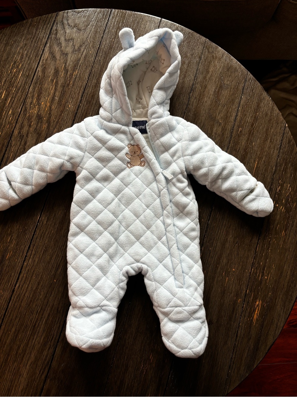 Quilted Light Blue Baby One-Piece Snowsuit with Hood